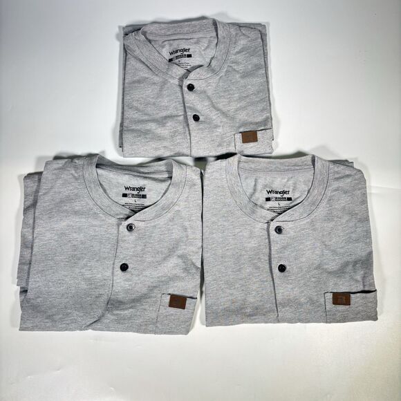 Wrangler RIGGS Workwear Henley Shirt Gray Short Sleeve Shirt Men’s Size L Lot - Picture 1 of 9